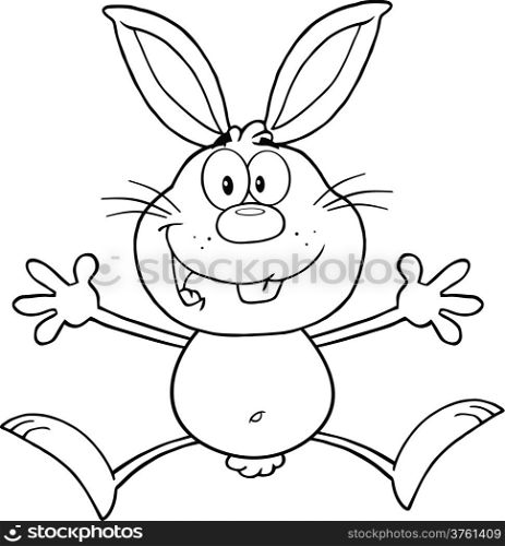 Black And White Happy Rabbit Cartoon Character Jumping