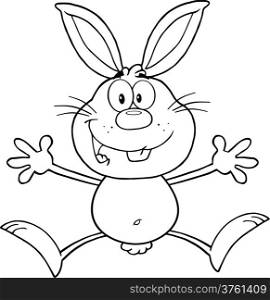 Black And White Happy Rabbit Cartoon Character Jumping