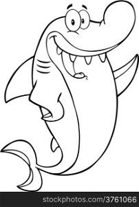 Black And White Happy Shark Cartoon Character Waving