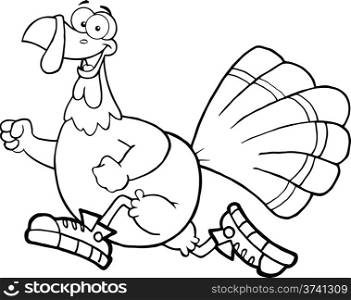 Black and White Happy Turkey Bird Cartoon Character Jogging