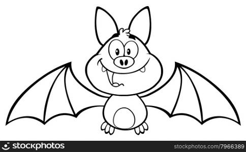 Black And White Happy Vampire Bat Cartoon Character Flying