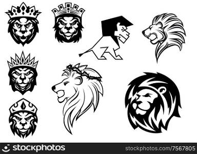 Black and white heraldic lions heads for emblem, heraldry and animal King concept design