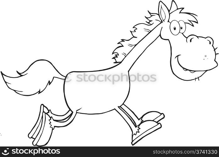 Black and White Horse Cartoon Character Running
