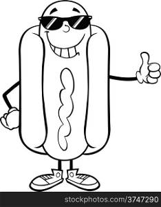 Black And White Hot Dog Cartoon Mascot Character Showing A Thumb Up
