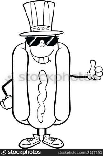 Black And White Hot Dog With Sunglasses And Patriotic Hat Showing A Thumb Up