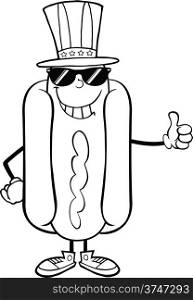 Black And White Hot Dog With Sunglasses And Patriotic Hat Showing A Thumb Up