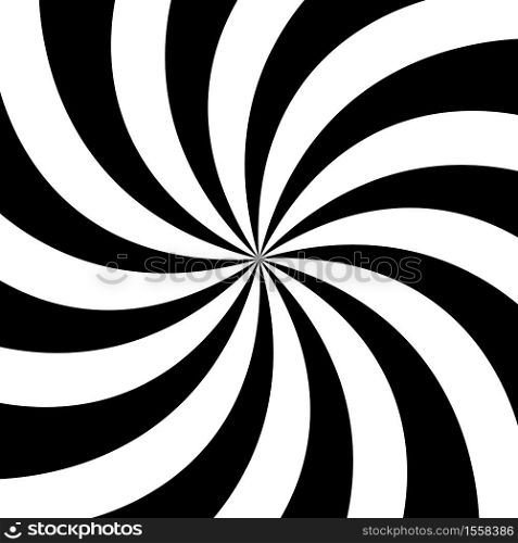 Black and white hypnotic background. Sunburst Pattern. Spiral effect vector illustration.. Black and white hypnotic background. Sunburst Pattern.