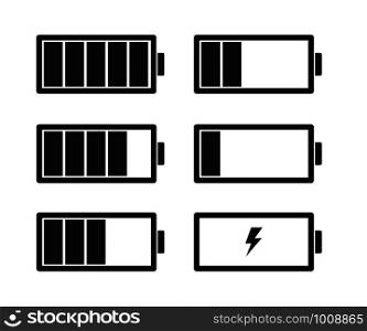 black and white icons battery charge levels, vector. black and white icons battery charge levels