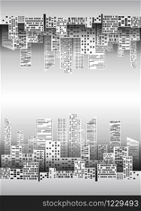 Black and white illustration with city buildings and skyscrapers made of paper for infographics, design, cover, card and your creativity. Black and white illustration with city buildings and skyscrapers