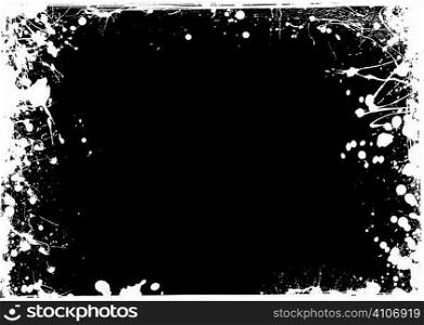 Black and white ink grunge background with thin frame
