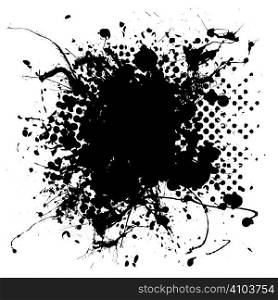 Black and white ink splat design with halftone dot