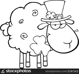 Black And White Irish Sheep Carrying A Clover In Its Mouth Illustration Isolated on white