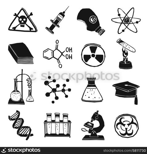 Black and white laboratory chemistry icon set. Black and white laboratory chemistry science education icons set isolated vector illustration.