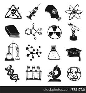 Black and white laboratory chemistry icon set. Black and white laboratory chemistry science education icons set isolated vector illustration.