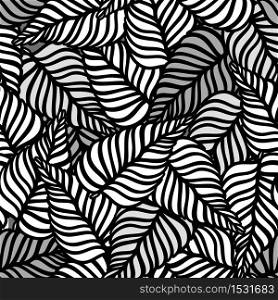 black and white leaves seamless pattern. Tropical camouflage print. Great for textiles, banners, wallpapers, wrapping. Vector illustration design.