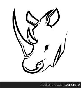 Black and white line art of rhino head. 
