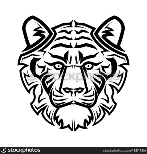 Black and white line art of tiger head Good use for symbol mascot icon avatar tattoo T Shirt design logo or any design.