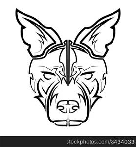 Black and white line art of wolf head.