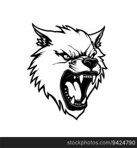 Black and white line art wolf head