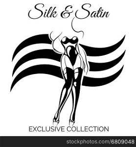 Black and white lingerie shop emplem. Black and white lingerie shop emplem or poster with sexy woman silhouette. Vector illustration
