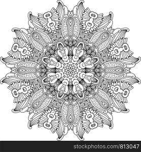 Black and white mandala style outline ornamental design element. Vector illustration. Mandala design element