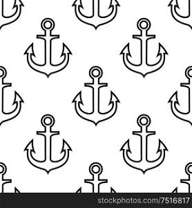 Black and white marine themed background with seamless pattern of vintage ship anchors. Retro seamless pattern with ship anchors