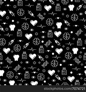 Black and white medicinal seamless pattern design wallpaper background, vector illustration. Black and white medicinal seamless pattern design