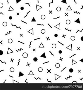 black and white monomal patterns, the era 80&rsquo;s - 90&rsquo;s years memphis design, isolated on white background