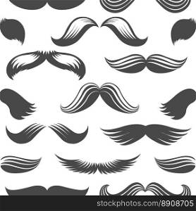 Black and white moustaches seam≤ss pattern. V∫a≥moustaches seam≤ss pattern. Black and white background. Vector illustration