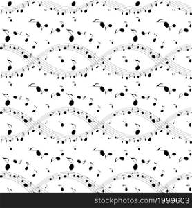 Black and white music wave and notes on a white background.Abstract Music Seamless Pattern Background. Musical background for your design. Vector Illustration. EPS10