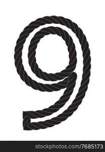 Black and white number nine made from rope Isolated on white background. Vector Illustration EPS10.. Black and white number nine made from rope Isolated on white background. Vector Illustration EPS10