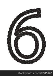 Black and white number six made from rope Isolated on white background. Vector Illustration EPS10.. Black and white number six made from rope Isolated on white background. Vector Illustration EPS10
