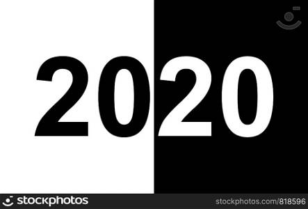 Black and white numbers on a black and white background. New year 2020.