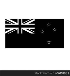 Black and white or monochrome flag of the state, nation or country of New Zealand on isolated background.. National Flag of the Country or Nation of New Zealand Black and White