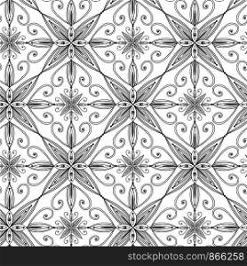 Black and white ornamental pattern. Seamless background in vector for fabric wallpaper or textile design. Black and white ornamental pattern. Seamless background in vector for fabric wallpaper or textile design.