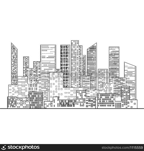 Black and White outline the city with windows for your design