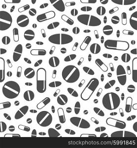 Black and white pharmacy seamless pattern with pills and capsules vector illustration. Pharmacy Seamless Pattern