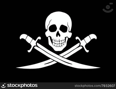 black and white pirate flag Jolly Roger with skull and swords