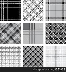 Black and white plaid patterns set