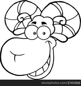 Black And White Ram Sheep Head Cartoon Mascot Character Illustration Isolated on white