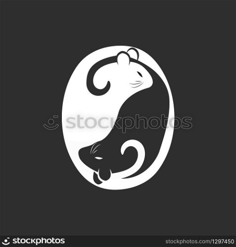 Black and white rat or mouse in yin yang shape. Beautiful stylized vector illustration. - Vector illustration. Black and white rat or mouse in yin yang shape. Beautiful stylized vector illustration. - Vector