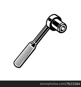Black and white retro style illustration of a torque ratchet wrench on isolated background.. Torque Ratchet Wrench Retro Black and White