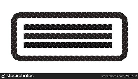 Black and white rope isolated on white. Seamless compilation. Vector Illustration EPS10. Black and white rope isolated on white. Seamless compilation. Vector Illustration. EPS10