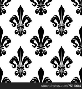 Black and white royal floral fleur-de-lis seamless pattern. Black lily flowers on white background. Black and white royal fleur-de-lis pattern