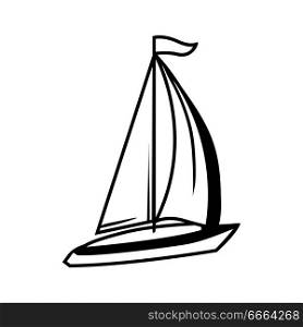 Black and white sailing yacht. Stylized engraving illustration.. Black and white sailing yacht.