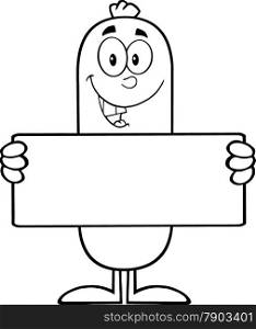 Black And White Sausage Cartoon Character Holding A Banner