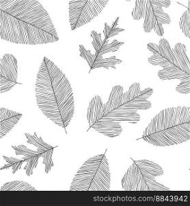 Black and white seamless doodle pattern leaves vector image