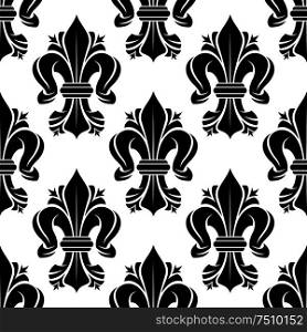 Black and white seamless fleur-de-lis floral pattern with curled lilies. Wallpaper, textile or interior usage. Black and white seamless fleur-de-lis pattern