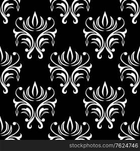 Black and white seamless floral pattern in retro damask style