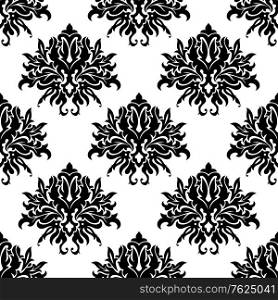 Black and white seamless floral pattern with bold flourishes